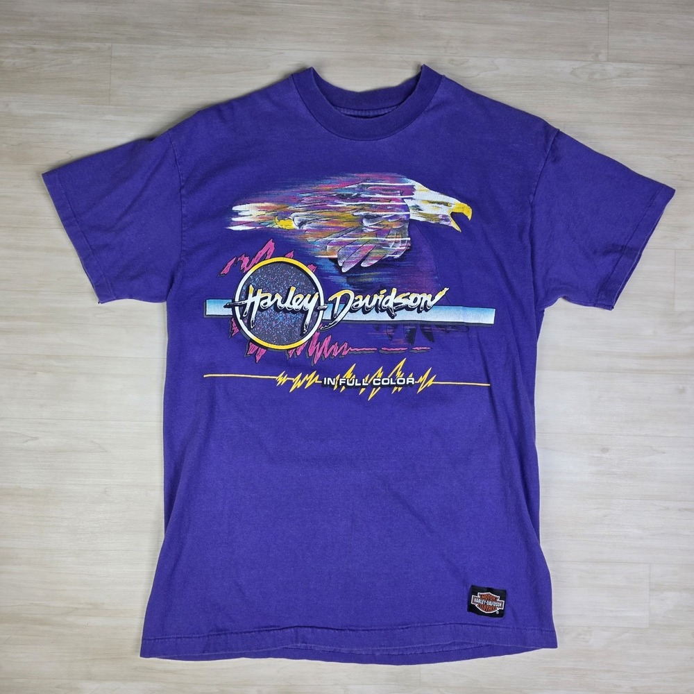 Harley Davidson In Full Color Single Stitch Shirt Purple Size Medium